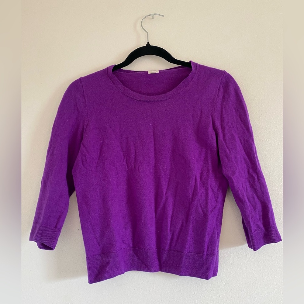 J. Crew cropped purple wool sweater, size medium